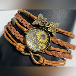 Boho leather “You are my Sunshine” charm bracelet